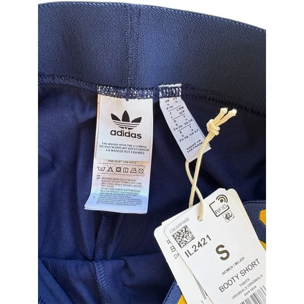 Adidas Womens Booty Shorts Blue/Yellow Size S Athletic Fit Cotton Blend Comfort